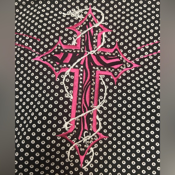 COWGIRL HARDWARE Girl’s Circle Print Snap Shirt Bedazzled Embroidered Cross - Picture 9 of 15